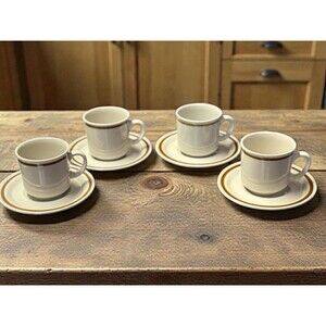 Vintage Mountain Wood Trellis Blossom Stoneware Cups & Saucers | 4 Sets